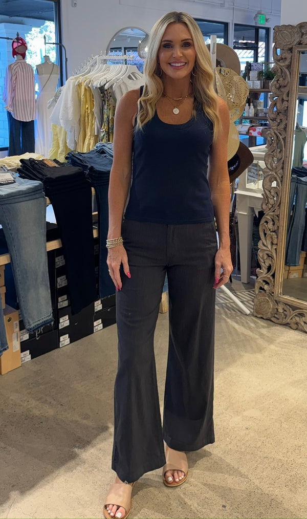 KUT MEG LINEN BLEND WIDE LEG PANTS - CHARCOAL