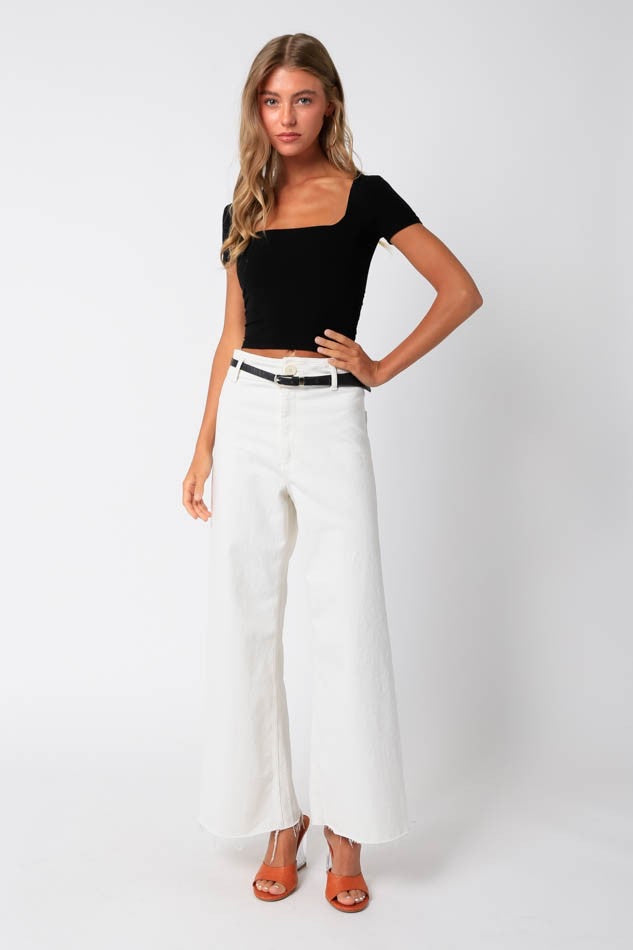 SQUARE NECK KNIT TOP - BLACK