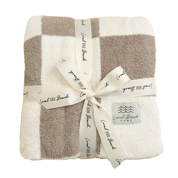 CHECKER LUXE HOME BLANKET - TAUPE/CREAM