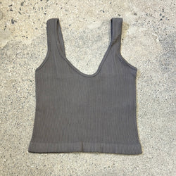RIBBED CROPPED TANK TOP - MINK