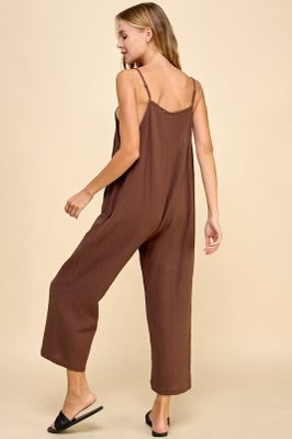 GAUZY OVERALL JUMPSUIT - ESPRESSO