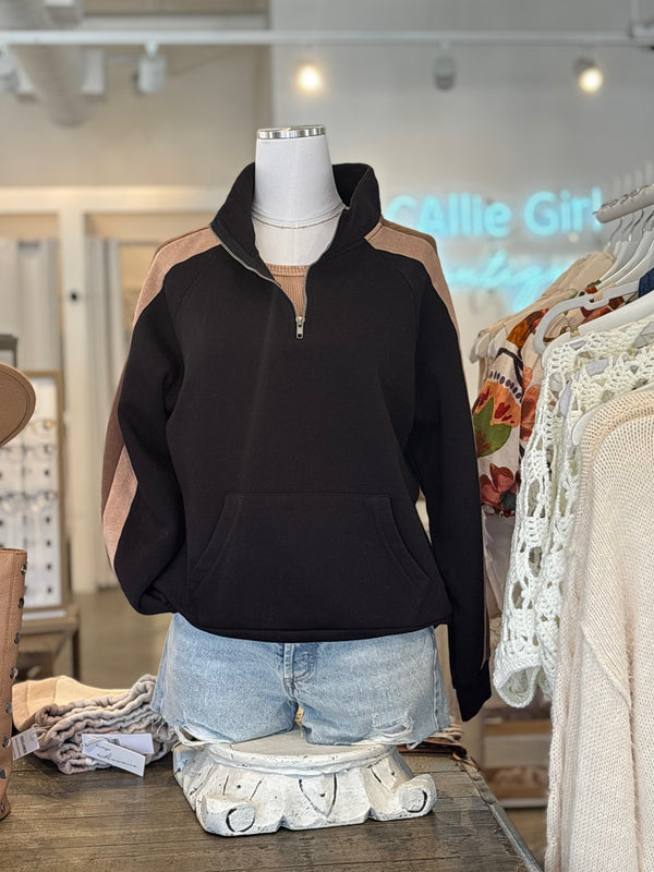 COLORBLOCK QUARTER ZIP - BLACK/NEUTRALS