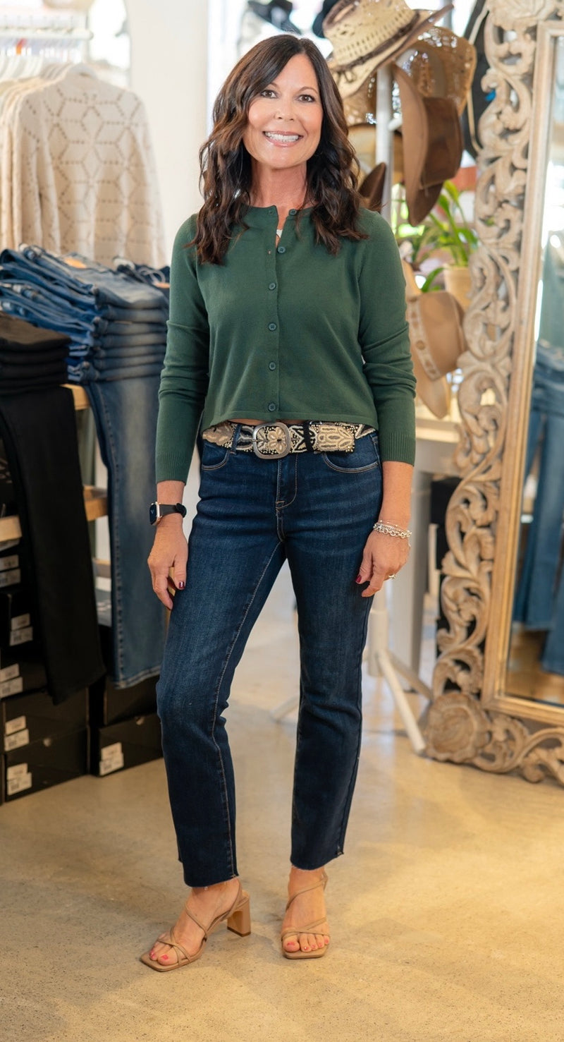 BUTTON  UP CARDIGAN - HUNTER GREEN