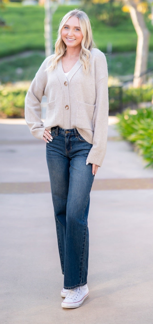 COZY KNIT BUTTON DOWN CARDIGAN - KHAKI