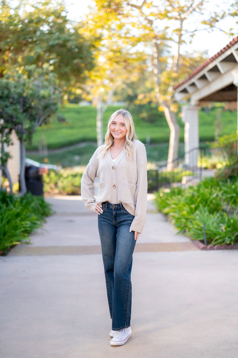 COZY KNIT BUTTON DOWN CARDIGAN - KHAKI