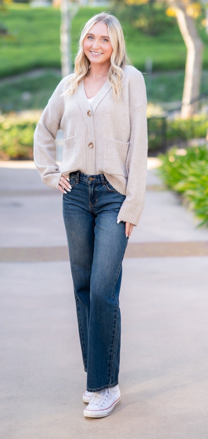 COZY KNIT BUTTON DOWN CARDIGAN - KHAKI