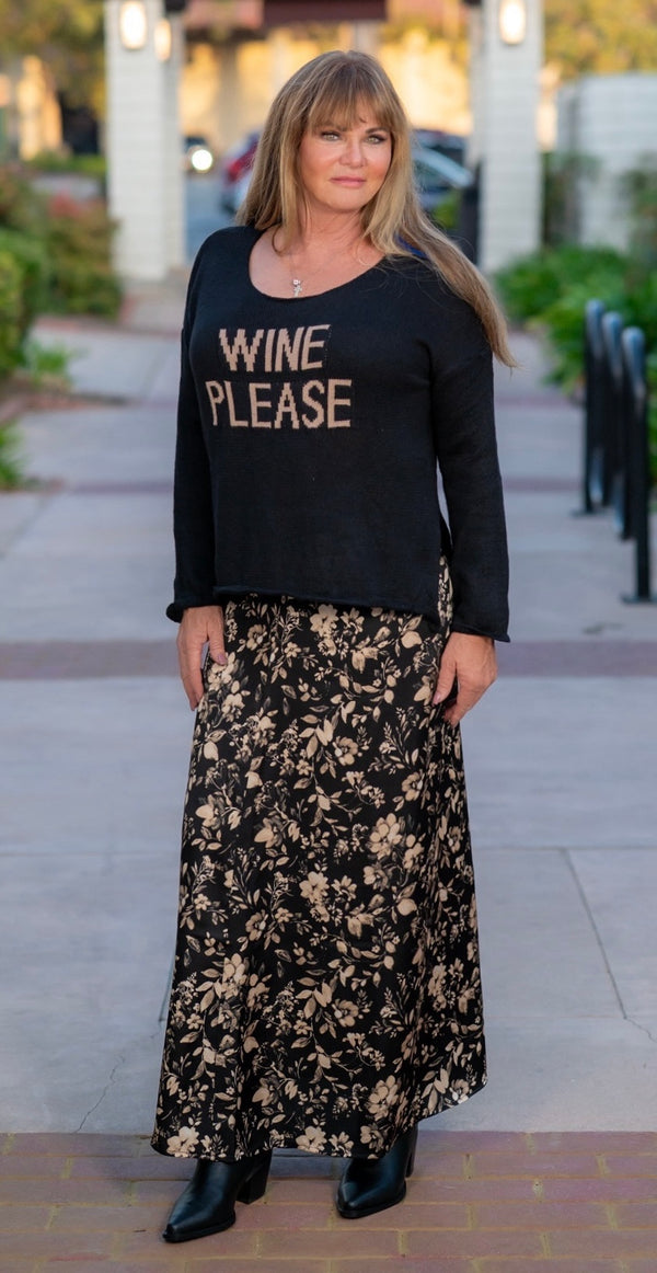 WINE PLEASE LIGHTWEIGHT SWEATER - BLACK/BEIGE