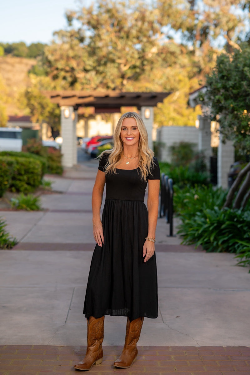 RAYON MODAL MIDI DRESS - BLACK