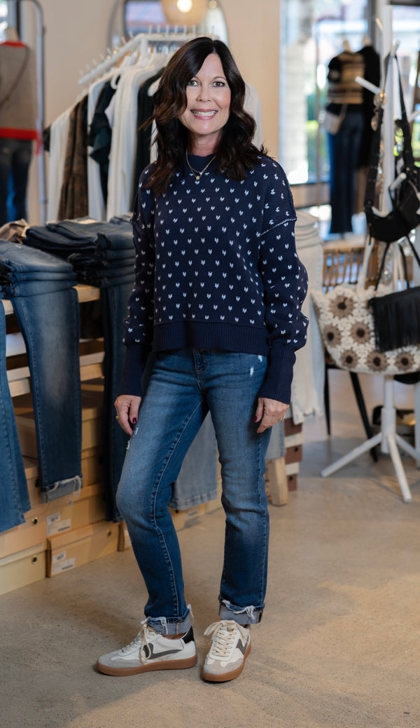 DOT PATTERN SWEATER - NAVY/IVORY