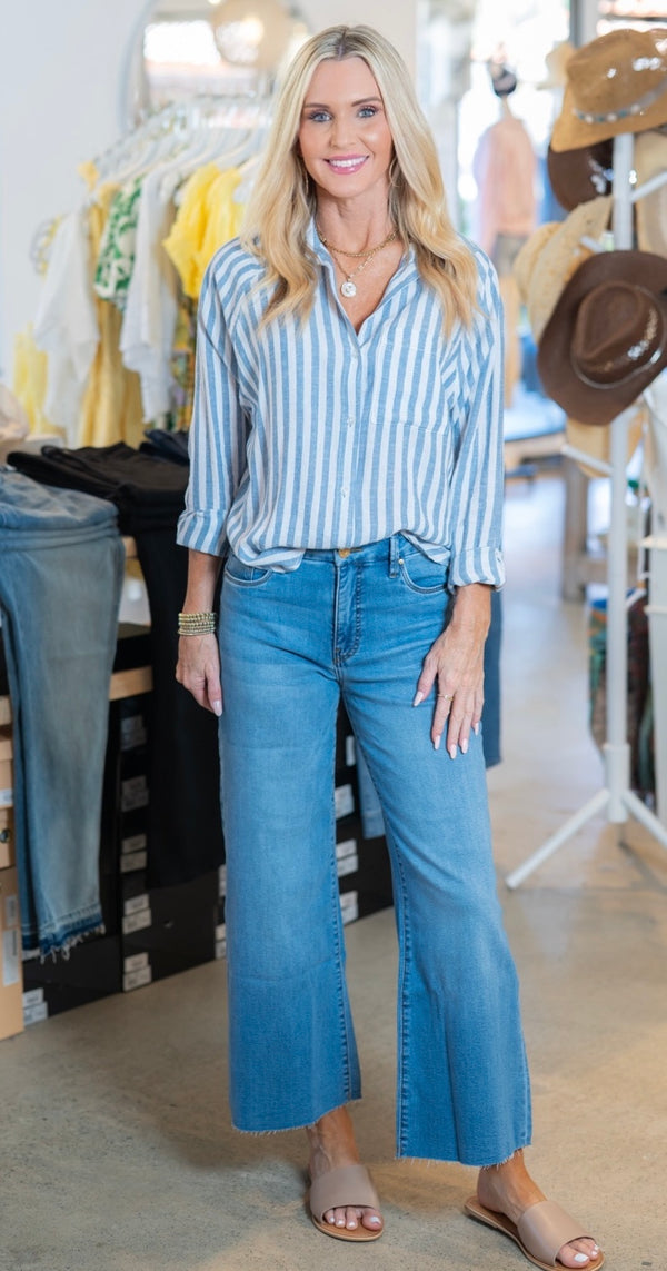 Z SUPPLY PERFECT LINEN STRIPE TOP - BOATHOUSE