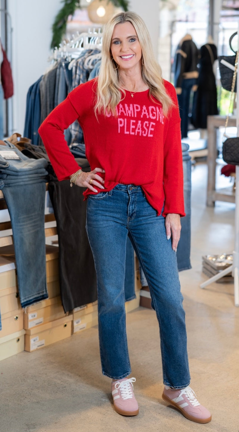 CHAMPAGNE PLEASE LIGHTWEIGHT SWEATER - RED/PINK