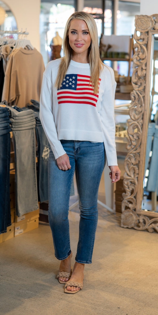 EMBROIDERED STARS FLAG SWEATER - IVORY