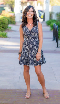 EMBROIDERED SLEEVELESS DRESS - MIDNIGHT