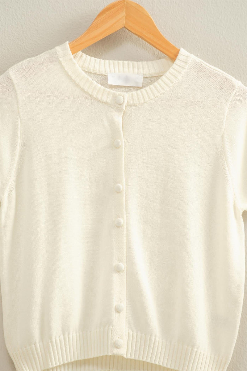 SHORT SLEEVE BUTTON CARDIGAN - WHIP CREAM