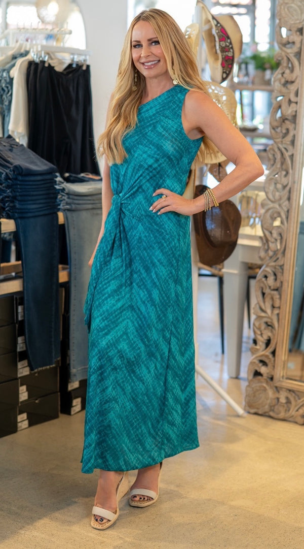 ELAN ONE SHOULDER MIDI DRESS - AQUA/HAVANA