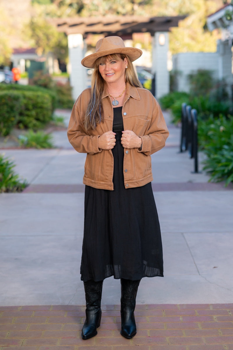 TWILL DISTRESSED JACKET - CAMEL