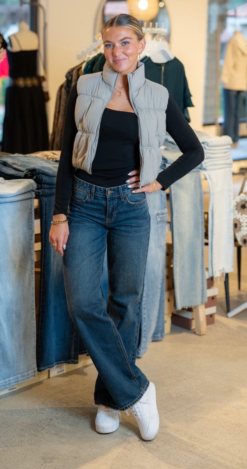 LONG SLEEVE DOUBLE LAYER TOP - BLACK
