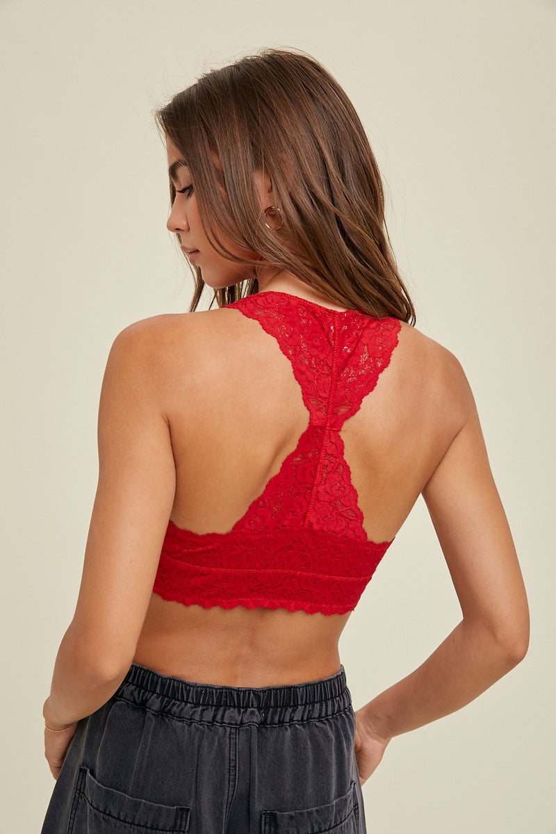 SCALLOPED LACE BRALETTE - RED