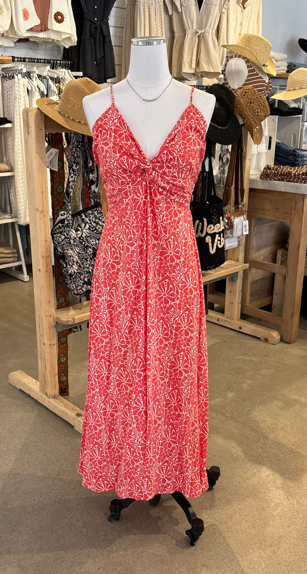 KHUSH LORENA MIDI DRESS - MAGNOLIA RED CORAL