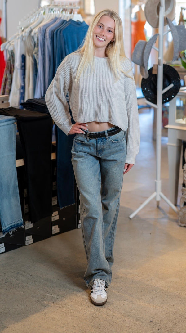 CROPPED KNIT SWEATER - STONE