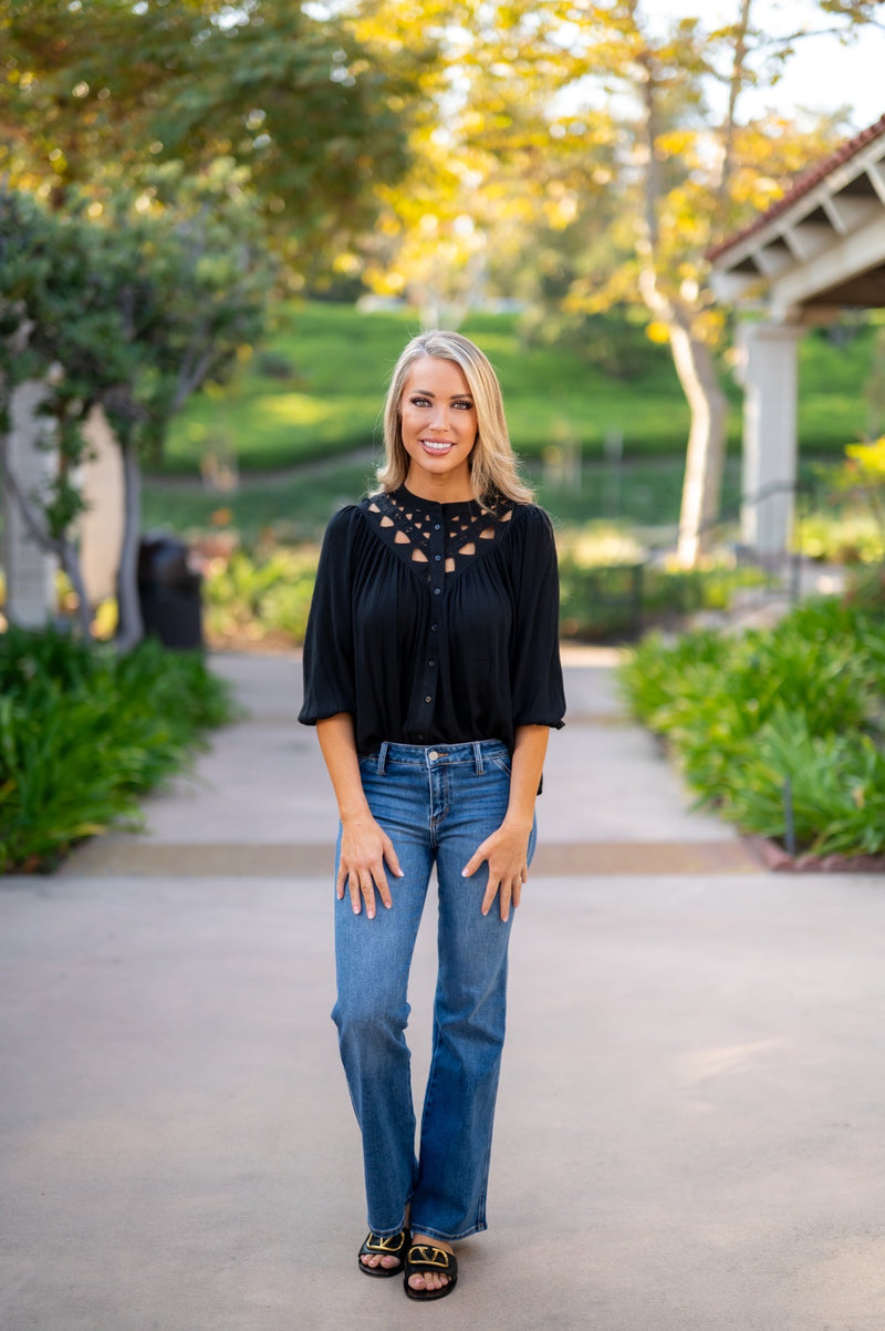 ORLENA CUTOUT BLOUSE - BLACK