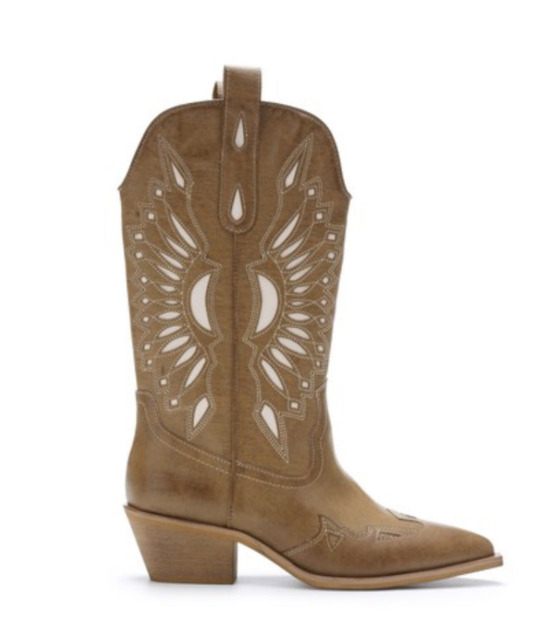 BRITNEY CUT OUT WESTERN BOOTS - TAN