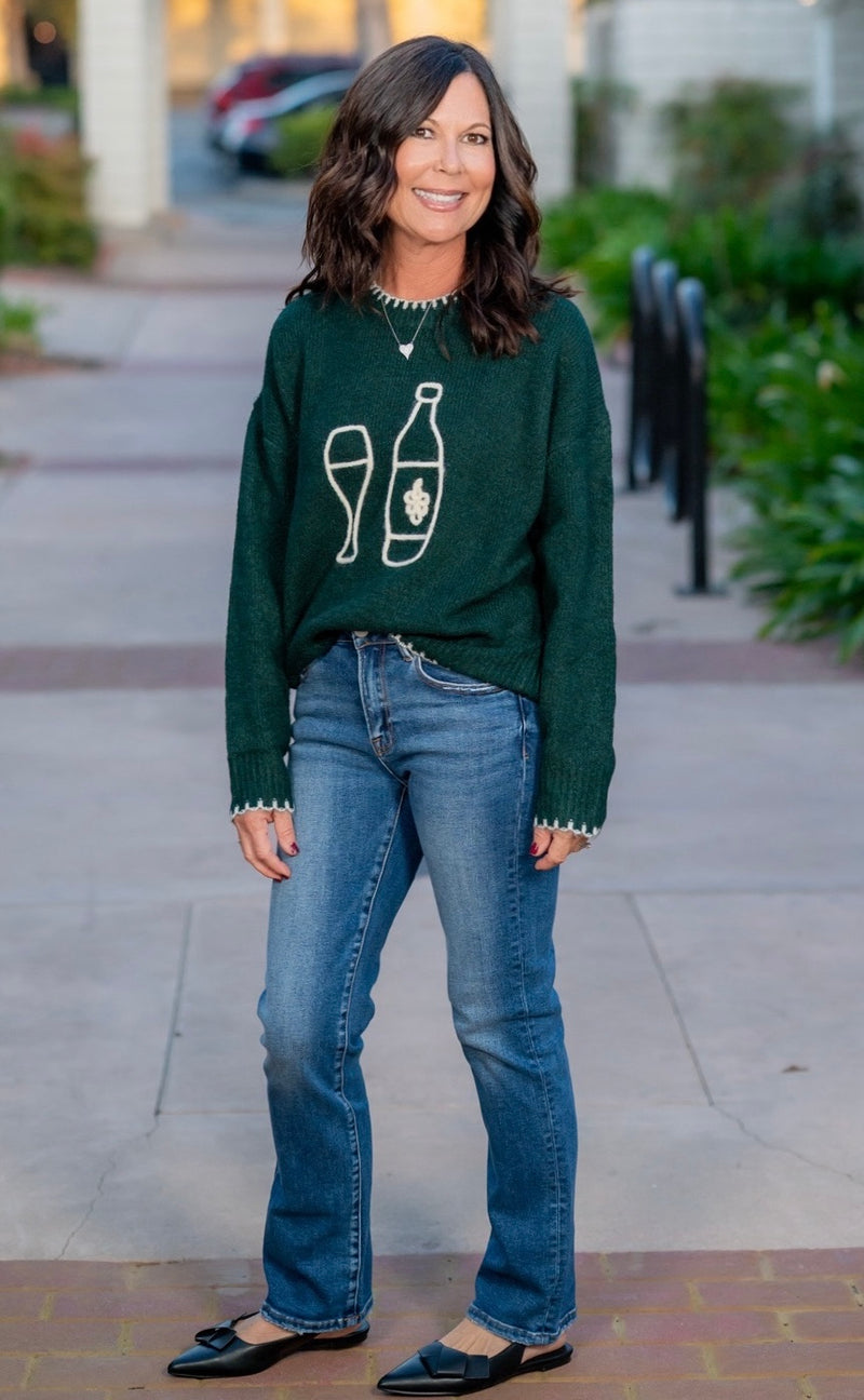 WINE AND DINE SWEATER - HUNTER GREEN