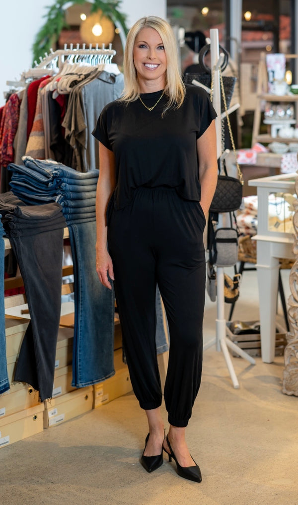 ELAN T-SHIRT JUMPSUIT - BLACK