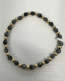 CHARCOAL STONE & BEAD STRETCH BRACELET - CHARCOAL/GOLD
