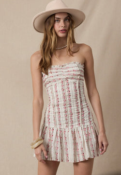 RUCHED FIT & FLARE MINI DRESS - BURGUNDY BOHO
