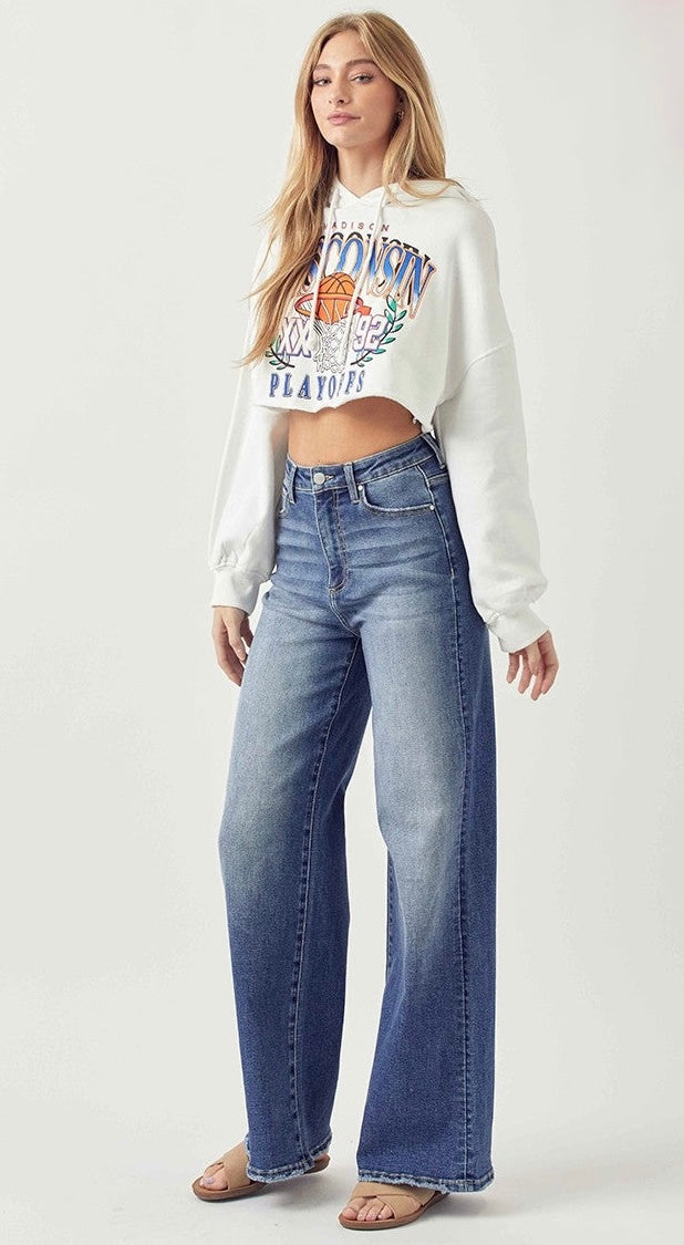 HIGH RISE WIDE FLARE JEANS - DARK