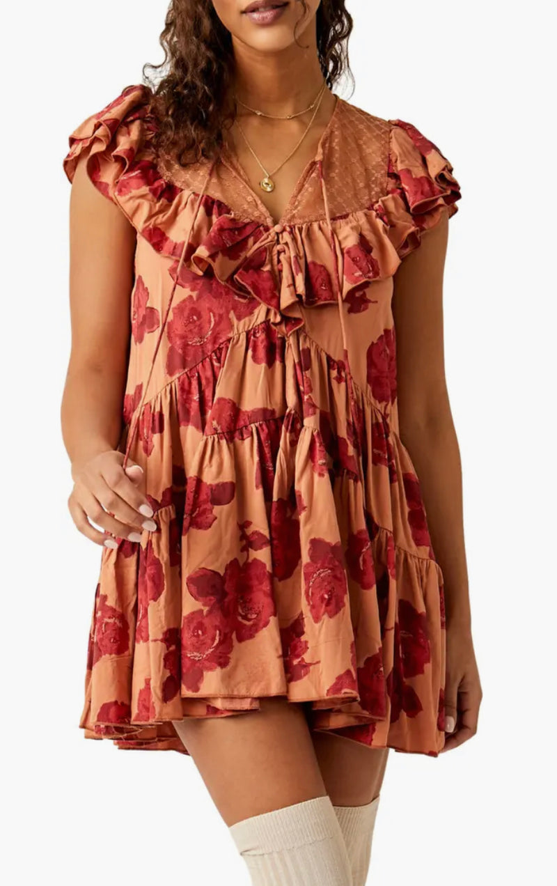 FREE PEOPLE TILLY PRINTED TUNIC - TAUPE COMBO