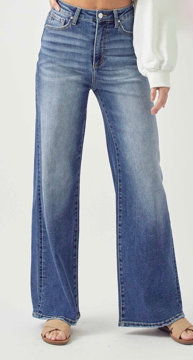 HIGH RISE WIDE FLARE JEANS - DARK