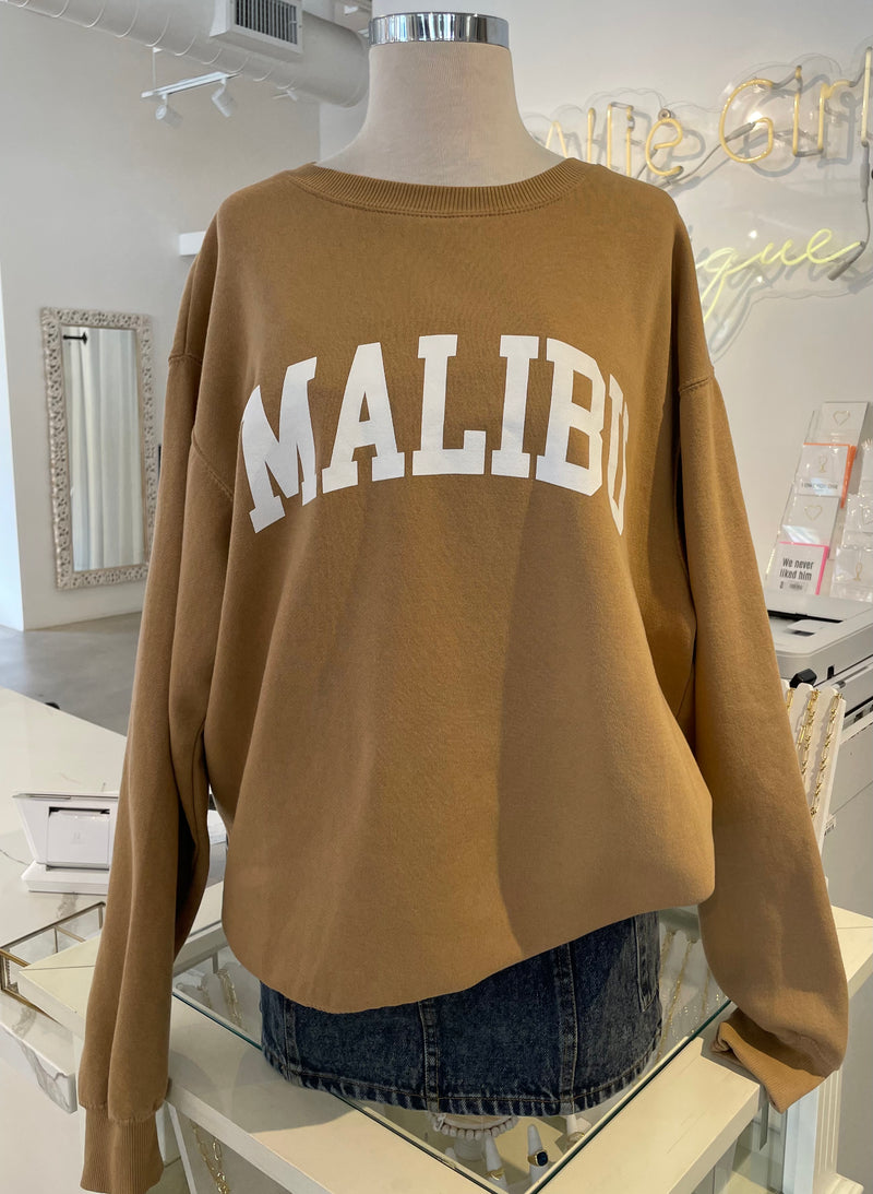 "MALIBU" PRINT CREW NECK SWEATSHIRT - SAND