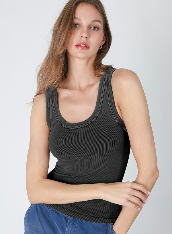 NIKIBIKI VINTAGE REVERSIBLE RIBBED TANK - VINTAGE BLACK