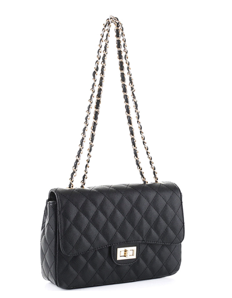 QUILTED STITCH CROSSBODY BAG - BLACK