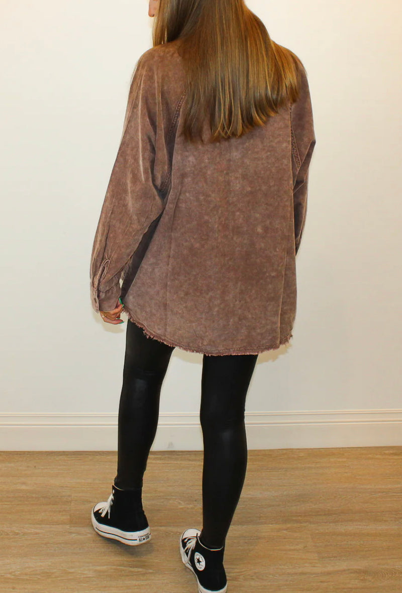 BABY CORD BUTTON UP SHIRT - WALNUT