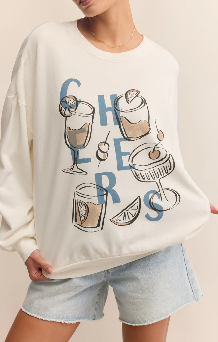 Z SUPPLY CHEERS SUNDAY SWEATSHIRT - SEA SALT