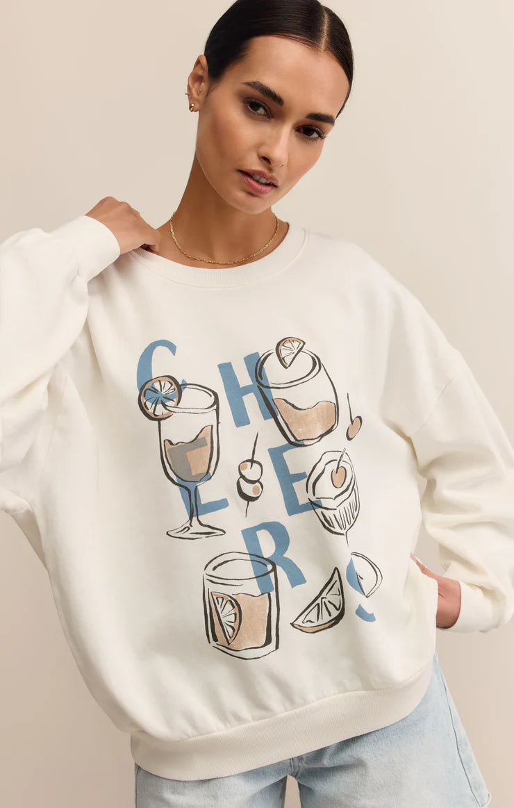 Z SUPPLY CHEERS SUNDAY SWEATSHIRT - SEA SALT