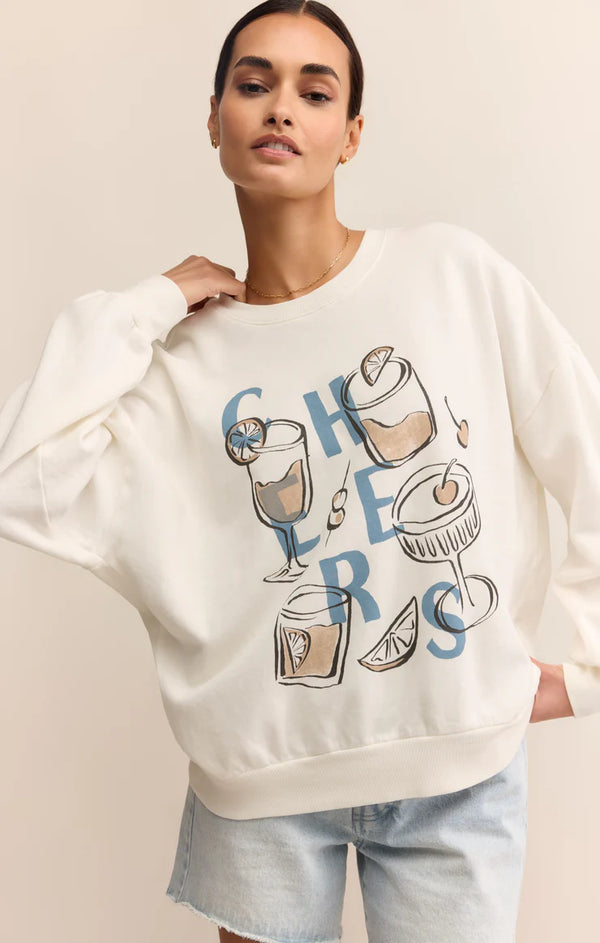 Z SUPPLY CHEERS SUNDAY SWEATSHIRT - SEA SALT