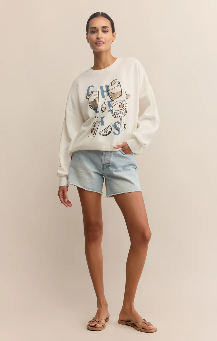 Z SUPPLY CHEERS SUNDAY SWEATSHIRT - SEA SALT