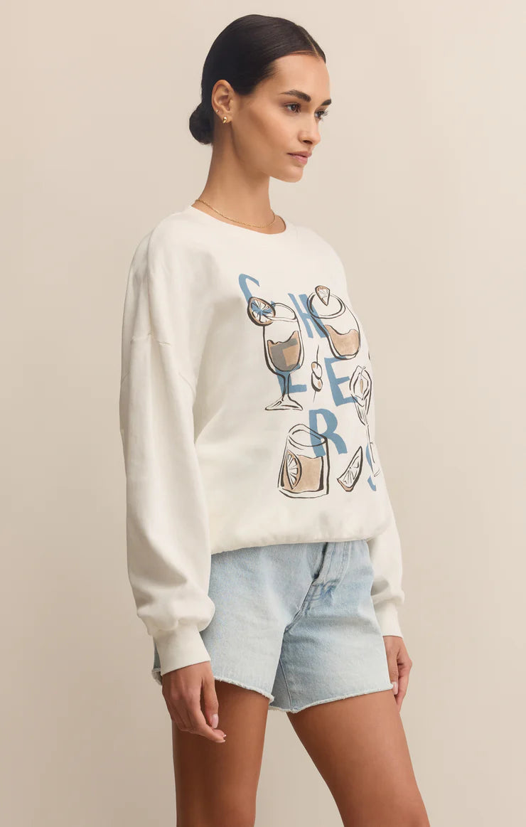 Z SUPPLY CHEERS SUNDAY SWEATSHIRT - SEA SALT