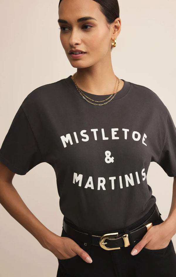 Z SUPPLY MISTLETOE BOYFRIEND TEE - BLACK SAND