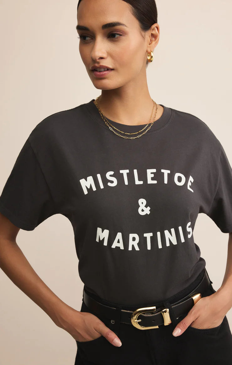 Z SUPPLY MISTLETOE BOYFRIEND TEE - BLACK SAND