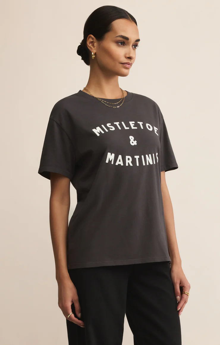 Z SUPPLY MISTLETOE BOYFRIEND TEE - BLACK SAND