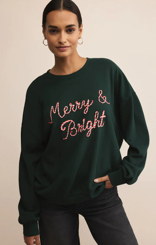 Z SUPPLY BRIGHT SUNDAY SWEATSHIRT - GARLAND GREEN