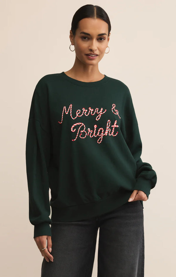 Z SUPPLY BRIGHT SUNDAY SWEATSHIRT - GARLAND GREEN