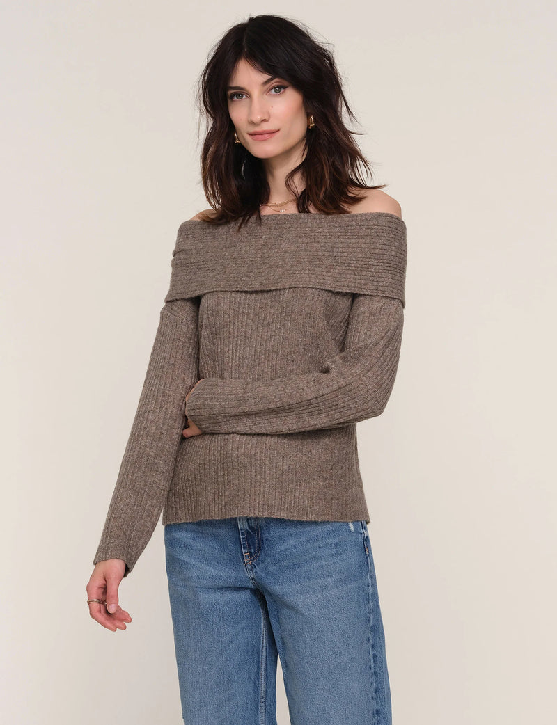 KENDRA OFF SHOULDER SWEATER - TAUPE