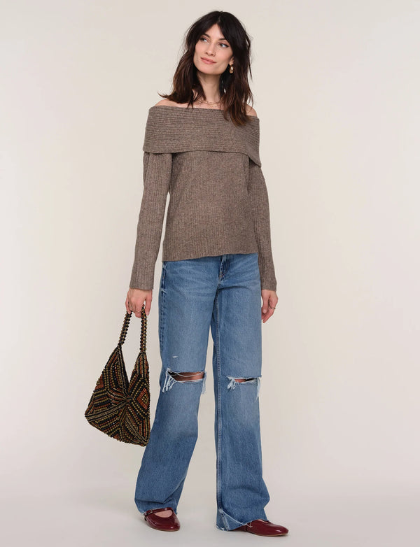 KENDRA OFF SHOULDER SWEATER - TAUPE