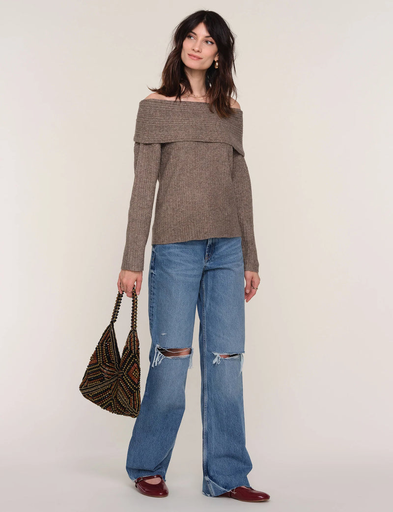 KENDRA OFF SHOULDER SWEATER - TAUPE